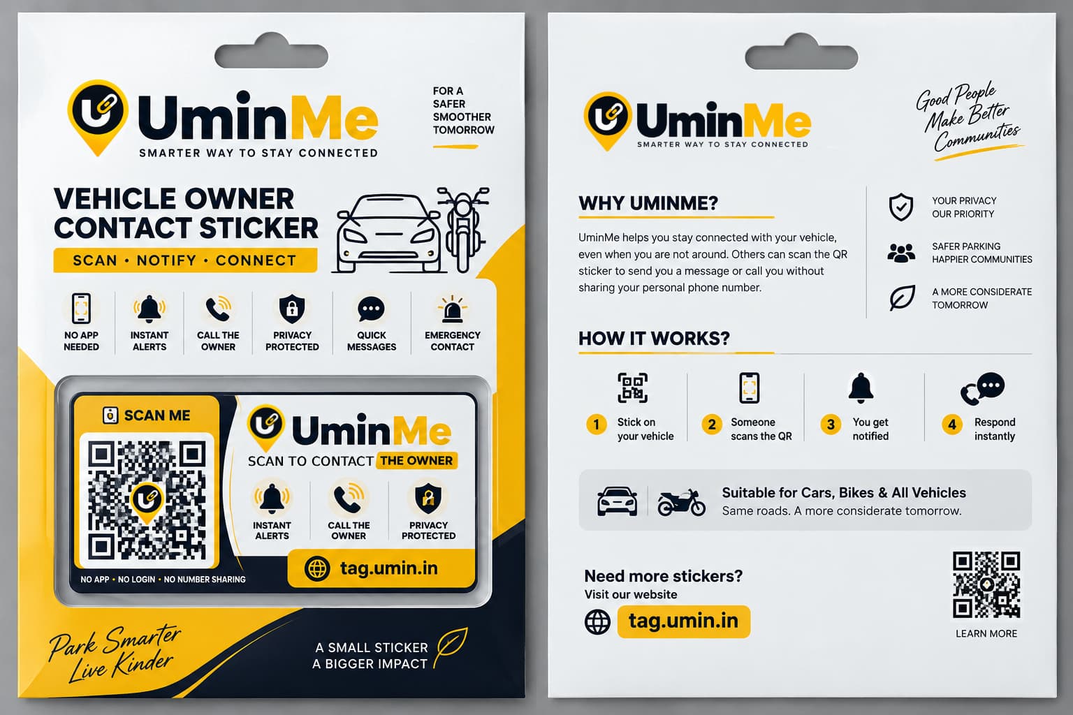 Close-up automotive photography of car window with UminMe QR code sticker